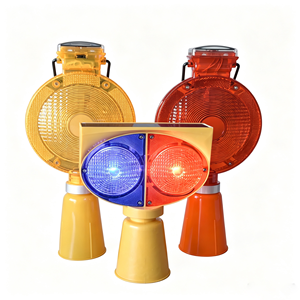 Lampe de signalisation solaire clignotante rouge et jaune 380 mm en polypropylène PC étanche pour chantier, parking, aéroport - Product Image 1