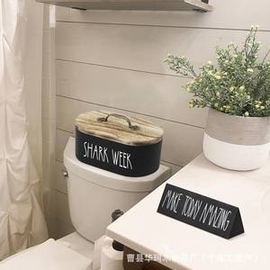 Caja de almacenamiento de madera Shark Week con tapa ovalada negra y asa, contenedor decorativo - Product Image 2