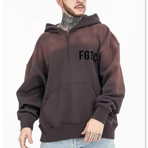 Sweat-shirts à capuche doublés surdimensionnés en coton 100% personnalisés OEM, teints en uni, pour hommes, fermeture éclair, grande taille, impression sur écran, hiver - Product Image 1