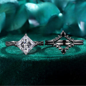 yunnique Gunmetal Black Three Piece Ring <b>Set</b> <b>Square</b> Zircon Claw Setting Geometric Fashion Jewelry Gift for Women - Product Image 4