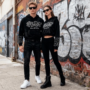 Sudadera con Capucha para Hombre, Primavera 2026, Estilo Urbano, Decoración de Pedrería, Parches Bordados, Corte Holgado y Recortado - Product Image 3