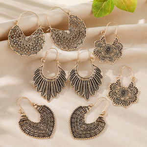 Boucles d'oreilles pendantes géométriques en alliage, plaqué bronze antique, style bohème, bijoux de fête pour femmes - Product Image 1