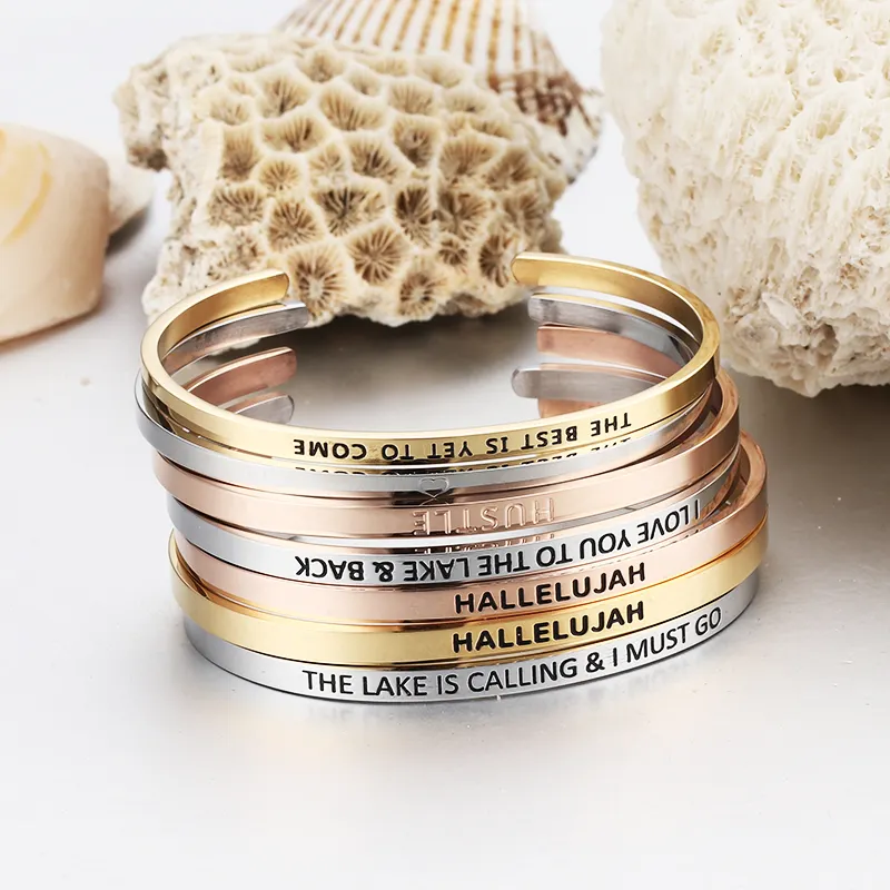 Pulseira personalizada com logotipo personalizada, bracelete inspiracional em aço inoxidável com gravura em branco, pulseira de amizade