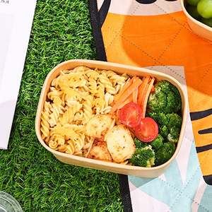 Bols à salade et nouilles rectangulaires en papier kraft brun écologiques en gros avec couvercle, capacité de 500 ml, forme carrée pour contenants alimentaires - Product Image 3