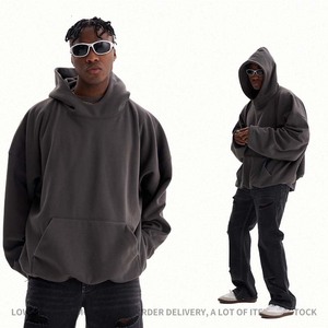Vêtements pour hommes 340g |   Sweat à capuche épais personnalisé, double couche, doublé polaire, uni, tendance automne/hiver, <span class=keywords><strong>pull</strong></span> à <span class=keywords><strong>col</strong></span> <span class=keywords><strong>roulé</strong></span> pour <span class=keywords><strong>homme</strong></span> - Product Image 3
