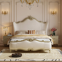 Lit double Jianfeina de style français et américain en cuir véritable et bois massif 1,8 m, luxueux pour chambre principale, usage domestique