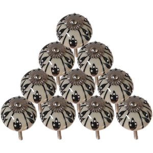 PARIJAT Handicrafts 10-Piece Set Hand Painted Black White Dotted Ceramic Door <b>Knobs</b> Drawer Pulls for <b>Furniture</b> <b>Handles</b> <b>Knobs</b> - Product Image 3