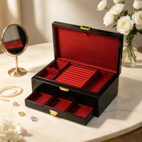 Boîte à bijoux en bois brillant avec fenêtre transparente, tiroir amovible, plateau intérieur en velours multicouche, fermeture dorée pour un rangement de bijoux de grande capacité