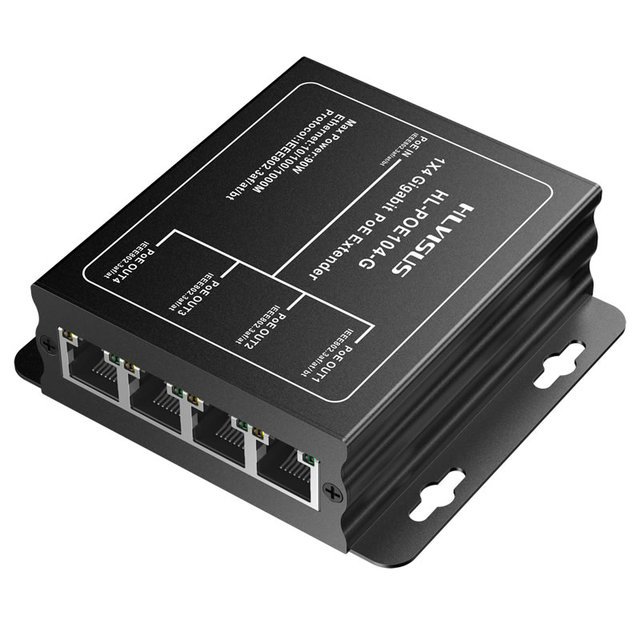 High Power PoE++ Gigabit PoE Extender 90W 1 in 4 Out 5 Port 802.3bt Long Range for PTZ IP Camera with Data Transmission 1000Mbps