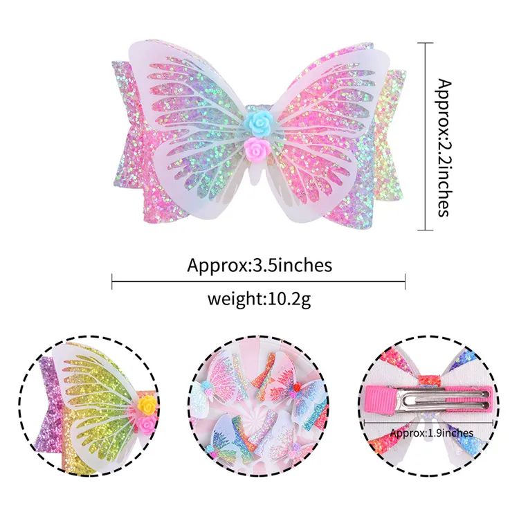 3.5inch 8 Design Boutique Grosgrain Butterfly Glitter Hairclips Girl Bows Head Dress Hair Clips Hair Pins Hair Accessories