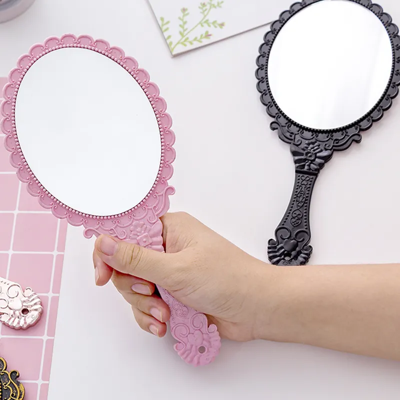 Золотое винтажное дорожное ручное зеркало для макияжа с розовой ручкой в европейском стиле зеркало принцессы для девочек винтажное ручное зеркало для макияжа
