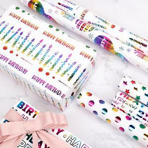 Personalized Branded Logo Custom 80g Luxury Gift Foil Stamping <b>Birthday</b> Wrap <b>Paper</b> Roll for Packaging <b>Wrapping</b> <b>Paper</b> - Product Image 6