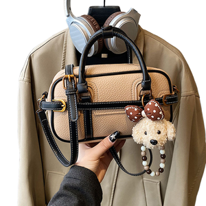 Retro women's winter style zipper closure PU leather polyester women's tote <b>bag</b> - Product Image 4