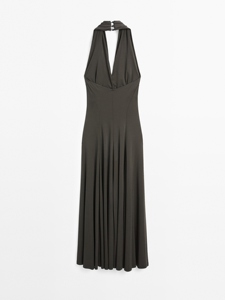 Factory Custom Backless Sleeveless Halter-neck Solid Linen <strong>Maxi</strong> <strong>Dress</strong> High Quality A-Line Linen <strong>Dress</strong> - Product Image 4