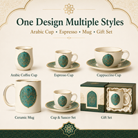 Service à thé personnalisé, design andalou marocain, tasse à moka, ottoman, OEM ODM, résistant aux éclats, thermique, décoration Aïd, petit MOQ, échantillon