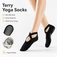 Chaussettes de studio personnalisées à marque privée OEM, à sangles croisées, antidérapantes, en coton respirant, pour femmes, yoga, ballet, barre, pilates