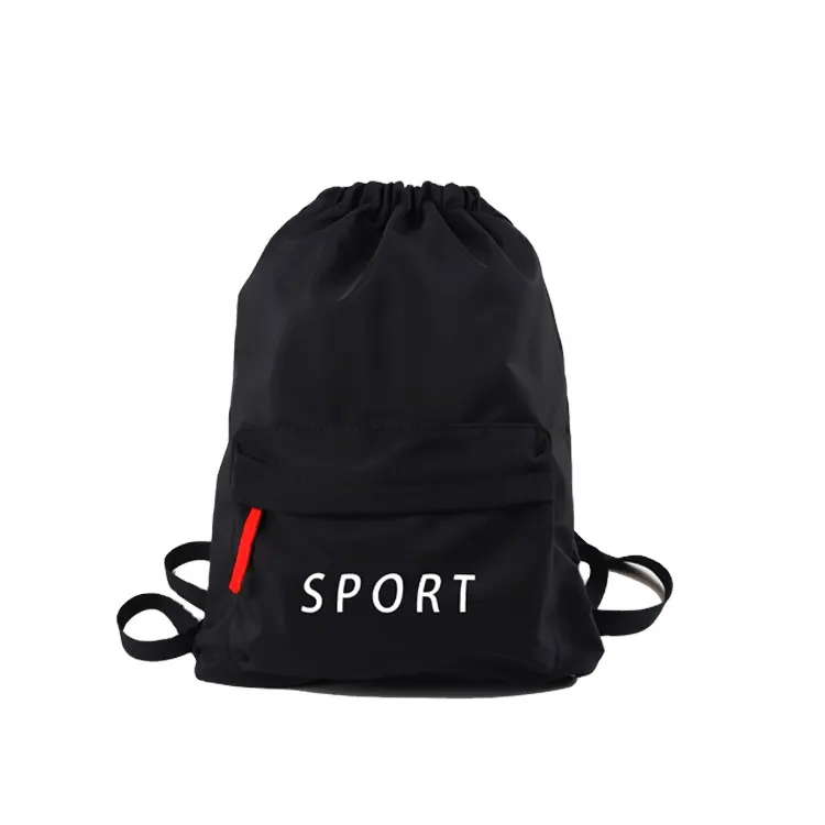 New arrivals waterproof polyester draw string back pack sport gym bagpack travel camping bags black nylon drawstring backpack