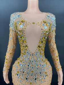 مسرح AD1175 للمغنيين ملابس كريستال مثيرة أزياء عارية منظور حفلة ملهى ليلي - Product Image 4