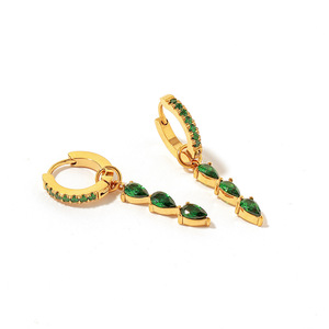 Gold Plated Drop <b>Earrings</b> Green Rhinestone <b>Tassel</b> European Style For Women Party Jewelry - Product Image 4