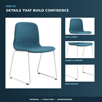 Chaise de formation empilable moderne avec assise et dossier en tissu rembourré, base chromée pour bureau, salle de conférence et salle de réunion