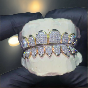 Grillz personnalisés à coupe brillante, haut et bas, huit pièces, en argent sterling plaqué or, style hip-hop, bijoux dentaires unisexe, pour tiers - Product Image 2