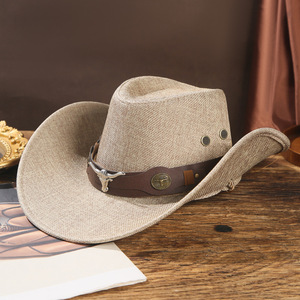 Cappello da Cowboy Vintage, Traspirante in Lino e Cotone con Tesa Larga, Cappello da Sole per Viaggi e Attività all'Aperto, Vendita all'Ingrosso per Uomini e Donne - Product Image 4