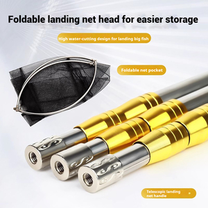 Ensemble complet d'épuisette de pêche pliante tige télescopique en acier inoxydable, ultra-léger, ultra-dur, portable de grande taille - Product Image 5