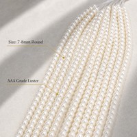 Perle d'eau douce naturelle blanche de qualité supérieure AAA 7-8 mm, lustre élevé, sans défaut, forme ronde, DIY
