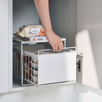 Küchen-Unterschrank-Organizer aus Metall, faltbar, mit ausziehbarer Schublade, Schraubmontage, robustes Regal