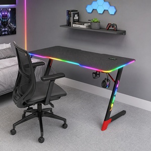 Escritorio para Juegos en Forma de <span class=keywords><strong>Z</strong></span>, Superficie de Madera MDF de 18 mm de Grosor, Patas Laterales Completas, Puertos USB, Iluminación LED RGB, Portavasos, Gancho para Auriculares - Product Image 4
