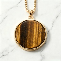 Collier pendentif œil de tigre naturel pour homme, en acier inoxydable 316L, pierre précieuse ronde, hypoallergénique, inaltérable, pierre de naissance de décembre, OEM