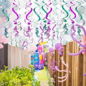 Ideas cumpleaños decoración brillo remolino colgando Banner decoraciones sirena de la fiesta de cumpleaños de los niños - Product Image 2