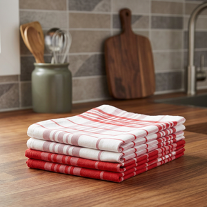 Serviettes de cuisine en coton à séchage rapide, motif écossais, rectangulaires, tissées, rouge et blanc, lavables en machine, lot de 4 - Product Image 1