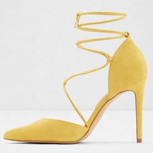 Escarpins à bout pointu pour femme à brides croisées, grande taille, talon aiguille, chaussures habillées jaunes à lacets - Product Image 6