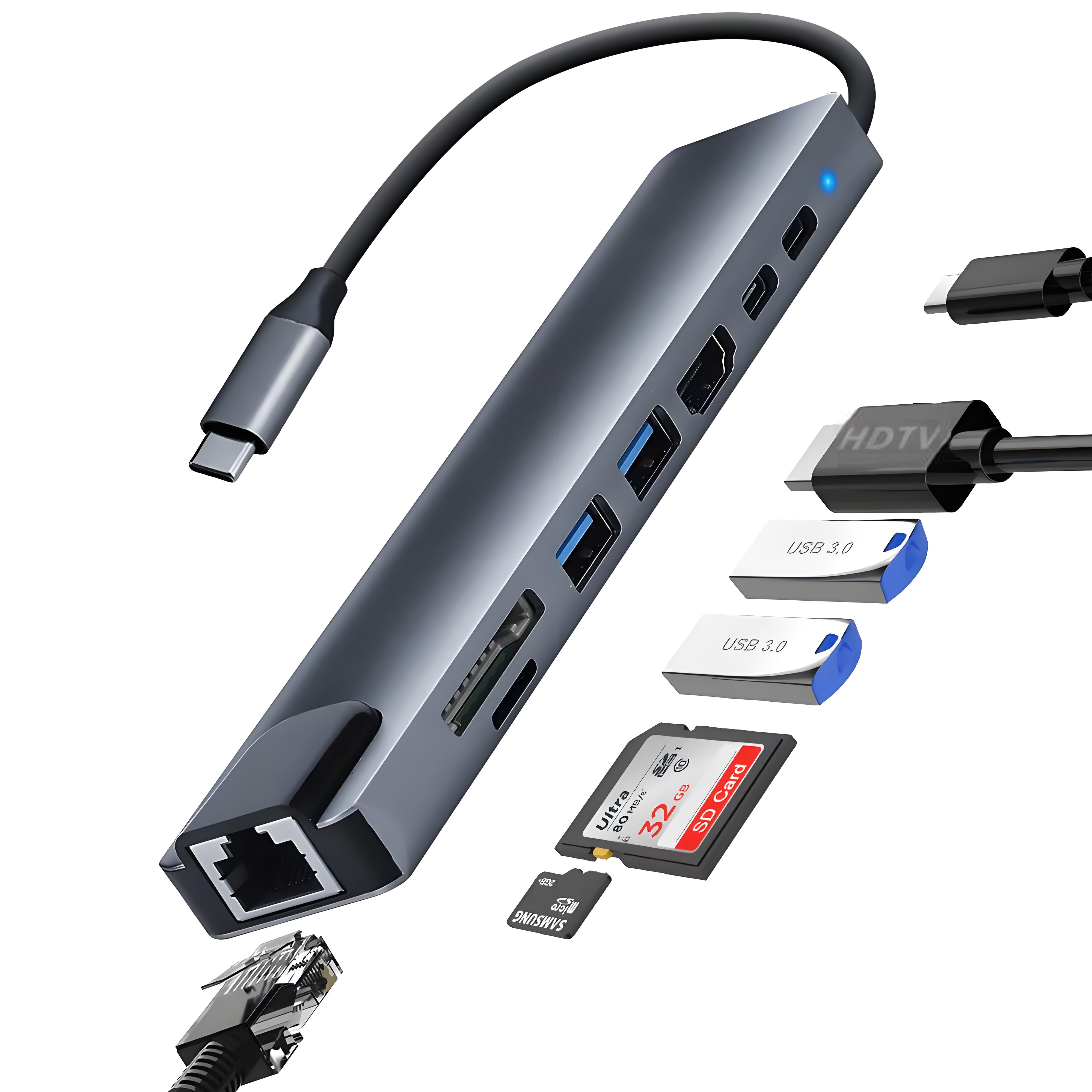 8-in-1 USB C Hub | 100W PD Docking Station with 4K HDMI, RJ45 Ethernet, SD/TF Card Reader for MacBook, iPad &amp; Surface