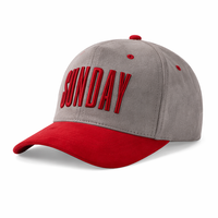 Gorra de Béisbol Personalizada con Bordado 3D, de Gamuza, Dos Tonos, Gris y Rojo, Estilo Dad Hat, Premium, Casual, Snapback, Venta al Por Mayor