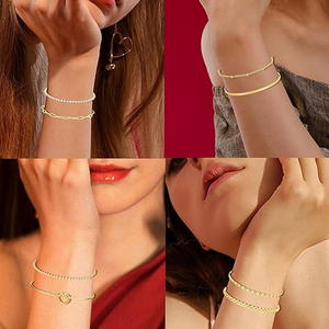 8 pulseras de oro chapadas en oro de 18 quilates, eslabones de acero inoxidable, cuentas satelitales en espiga, Twist Mariner CZ, cadena de puño con nudo de amor de tenis - Product Image 3