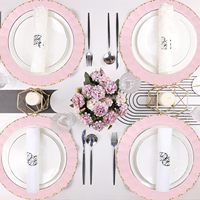 Assiette de Présentation Rose en Plastique Moins Chère avec Bordure Florale en Relief pour Mariages et Fêtes