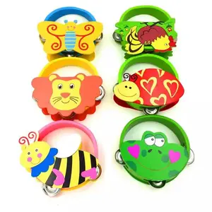 Wooden Stick Animal style Jingle Bells Rainbow Hand Shake Sound Bell Rattles Baby Kid Children Educational Toy Random Delivery