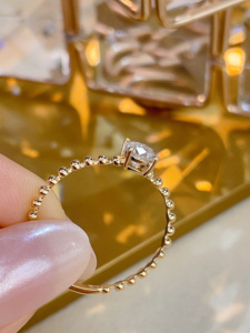 Anillo Solitario de Diamante Natural de 0.30ct en Oro Sólido de 18K Xinfly |   Anillo de banda con cuentas Milgrain para mujer |   Joyería Fina AU750 - Product Image 4