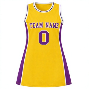 Robe de basket-ball pour femmes, jaune et violette, uniforme d'équipe sportive avec nom, numéro et logo personnalisés - Product Image 1