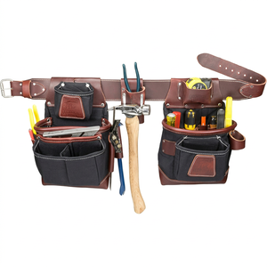 Ceinture à outils en cuir robuste avec sangle réglable, porte-marteau multi-compartiments, poche pour ruban à mesurer, marron - Product Image 1