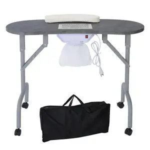 Portable Foldingtofu Blocknail Table Movable Nail Desk For Salon Workstation Client Wrist Pad 4 Lockable Wheels Carry Bag Metal