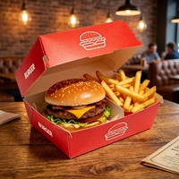 Boîte d'emballage personnalisée pour la restauration rapide, biodégradable, respectueuse de l'environnement, pour les hamburgers, les poulets frits, à emporter, avec estampage à chaud, laminage mat