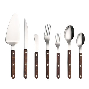 Stainless Steel Walnut Wood Handle <b>Knife</b> Fork Spoon Set 6 Pieces Western Cutlery Hotel Steakware - Product Image 5