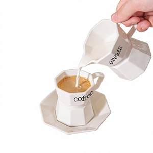 Greca Moka Pot Style Luxury European <strong>Coffee</strong> Machine Style Ceramic <strong>Coffee</strong> Cup <strong>Mugs</strong> <strong>Set</strong> with Saucer for Home Afternoon Tea - Product Image 6