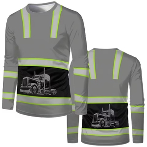 T-shirts de sécurité à manches longues personnalisés pour hommes, construction, déménagement, <span class=keywords><strong>haute</strong></span> <span class=keywords><strong>visibilité</strong></span>, respirants, protection solaire, réfléchissants, ANSI Classe 3 - Product Image 4