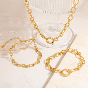 Stainless Steel Jewelry <b>Set</b> Geometric Oval Chain Necklace <b>Bracelet</b> Unisex Fashion Jewelry - Product Image 2