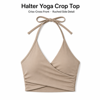 Nouvel Arrivage Soutien-gorge de Sport Halter Col en V Croisé Effet Seconde Peau Extensible dans les 4 Sens avec Coussinets Intégrés Respirant pour Femme Yoga Gym Activewear