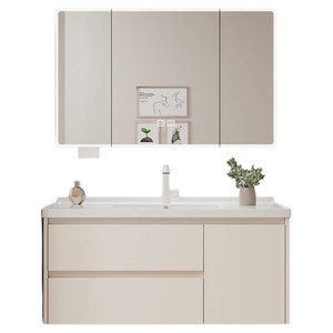 Mueble de baño con lavabo cerámico integrado, cajón y lavabo de aluminio tipo panal - Product Image 4